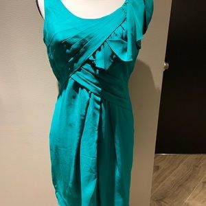 BCBG Emerald green ruffle trim fitted dress